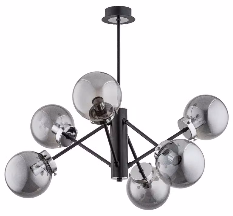 Lampada a sospensione NANCY nera-fumé 6xE14x10W in vetro, dimensioni: 56x64x64 cm, IP20, Alfa
