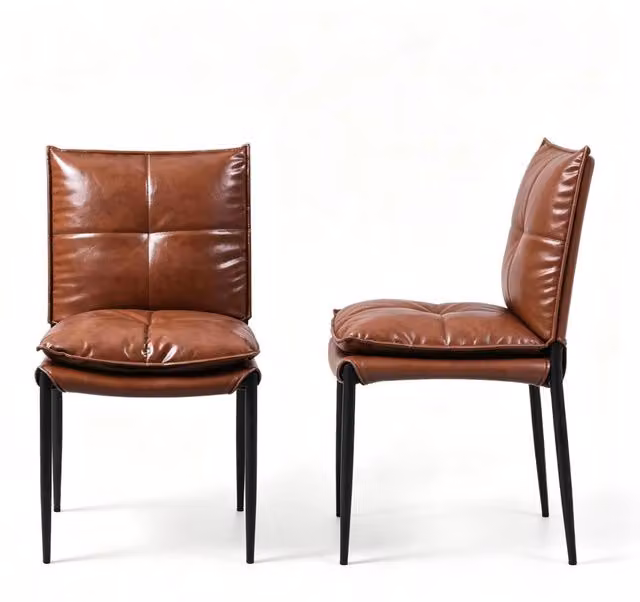 Set di 2 sedie da pranzo in pelle sintetica marrone e nero con schienale imbottito, 48x55x87 cm, capacità 150 kg