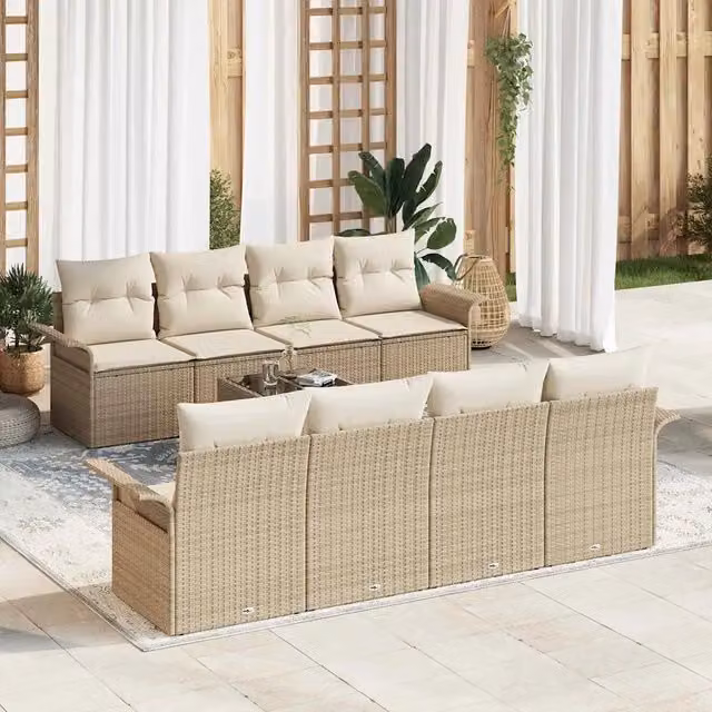 Set Divano da Giardino 9 pz Beige polyrattan 3345291