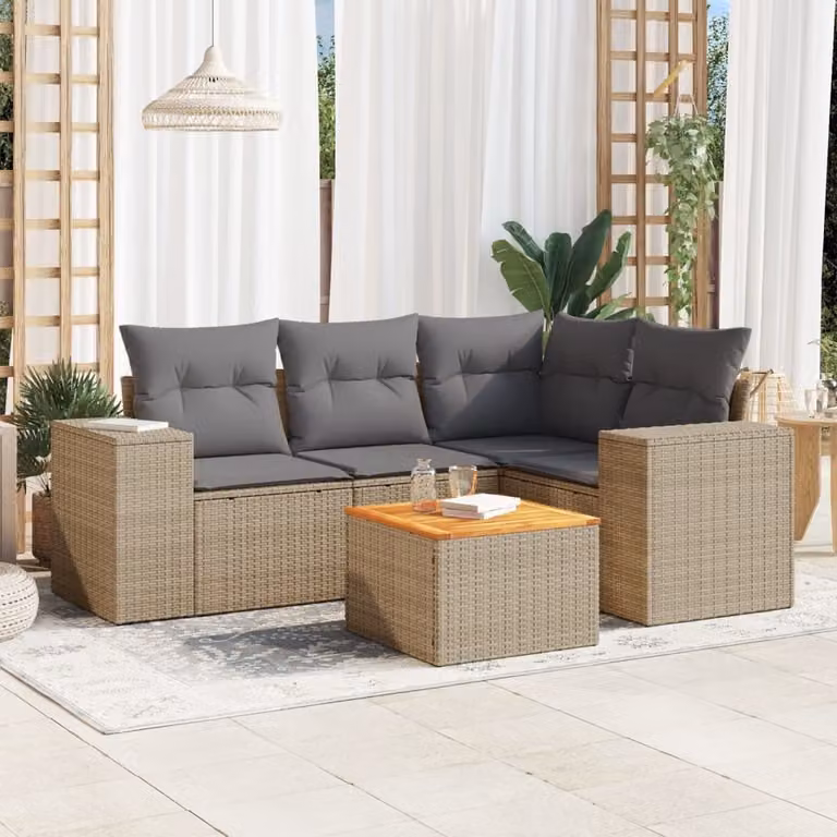 Maison Exclusive - Set Divano da Giardino 5 pz con Cuscini Beige in Polyrattan