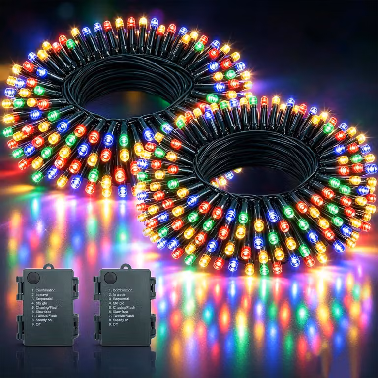 Catena luminosa a LED, 5 metri, 50 LED, confezione da 2, multicolore, con timer