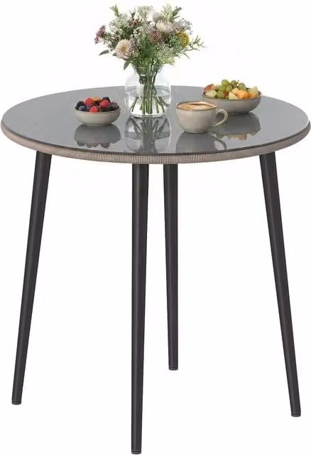 Tavolo da giardino Outsunny in metallo e polirattan con piano in vetro, Grigio, L 80 x P 80 x H 74 cm