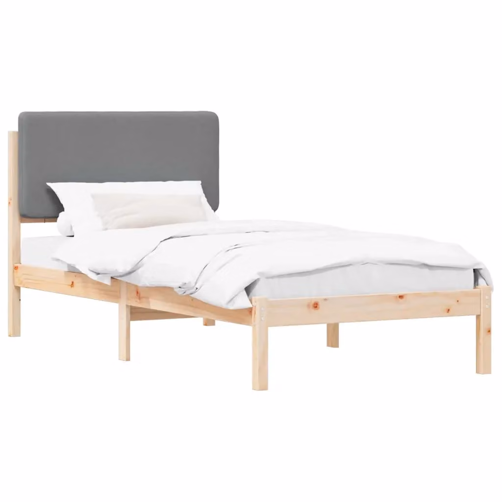 Letto moderno vidaXL con testiera rivestita in tessuto grigio e struttura in legno di pino L/P/H: 100 x 200 x 105,5 cm – 2