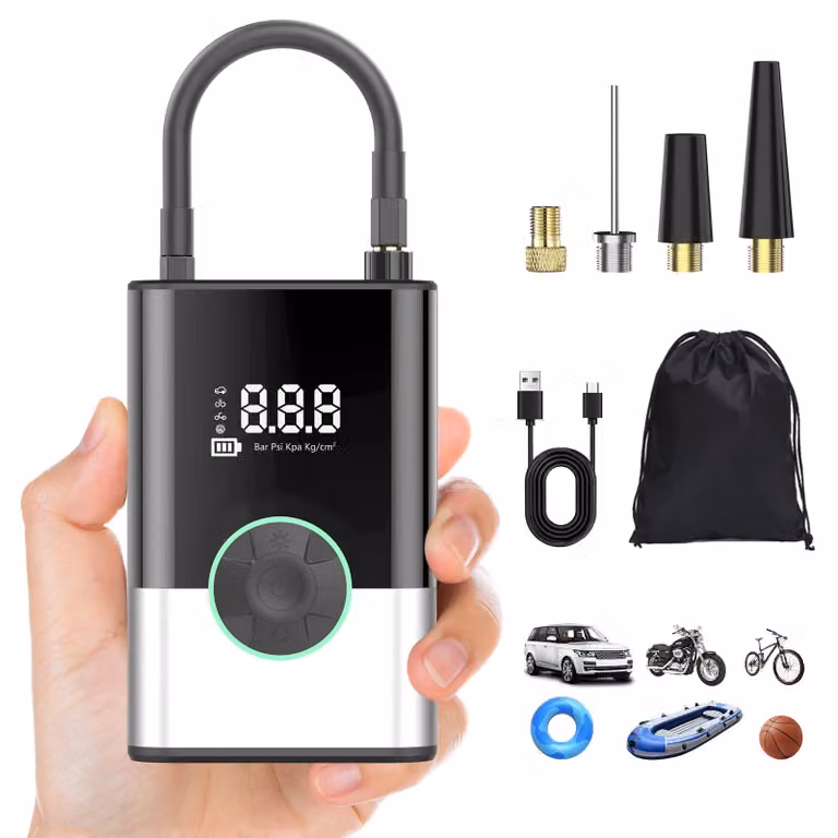 Pompa d'aria portatile, 6000 mAh, 150 psi, elettrica, nera
