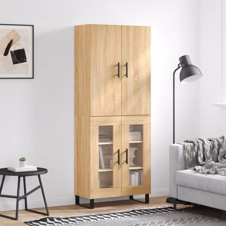 vidaXL Credenza Moderna in Rovere con Ante in Vetro, L/P/H: 69,5 x 34 x 180 cm