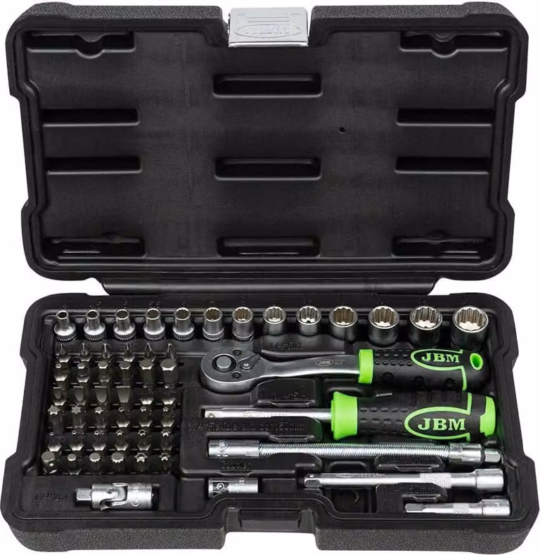 Jbm 54140 Scatola a cricchetto con punte e bussole 56 pezzi Argento Argento Taglia unica