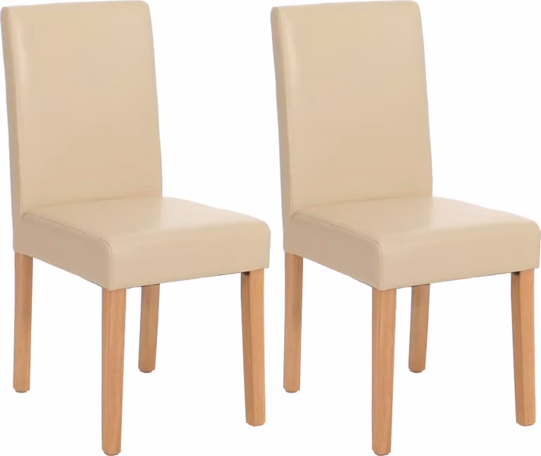 set di 2 sedie per sala da pranzo Sedia da cucina Littau ~ Pelle finta, crema, gambe chiare