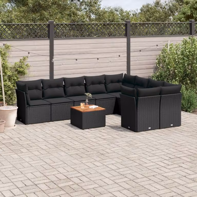 Set di Divani da Giardino vidaXL in Polyrattan Nero con Cuscini e Tavolino da Esterno