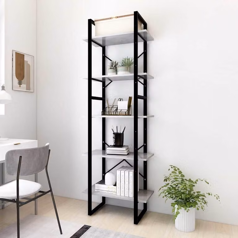 Libreria a 5 Ripiani vidaXL in Stile Industrial Grigio con Struttura in Metallo e Legno L: 60 cm, P: 30 cm, H: 175 cm