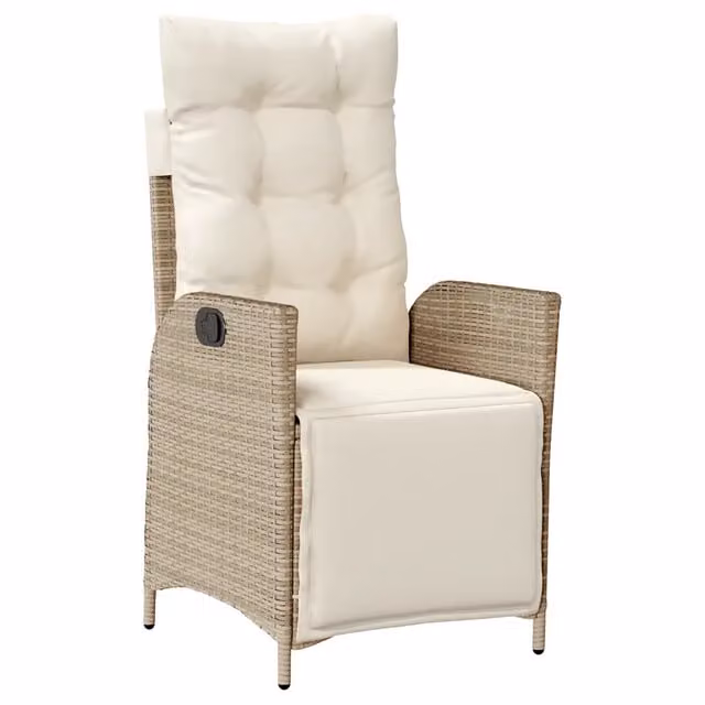 Sedia Reclinabile da Giardino con Poggiapiedi in Polyrattan e Metallo, Colore Beige e Bianco