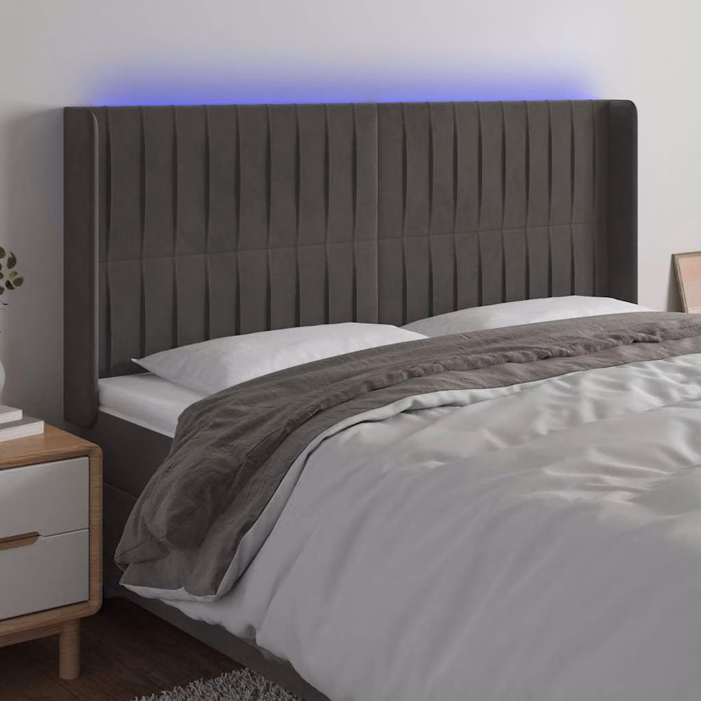 Testiera con LED e porta USB vidaXL in velluto grigio, L: 203 cm, P: 16 cm, H: 118/128 cm – 1