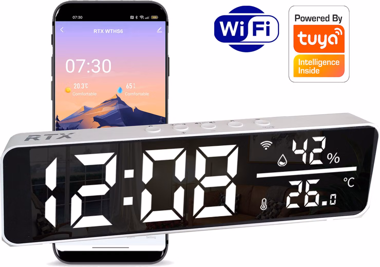 Sensore di temperatura e umidità a LED RTX Large Zagar WiFi Tuya