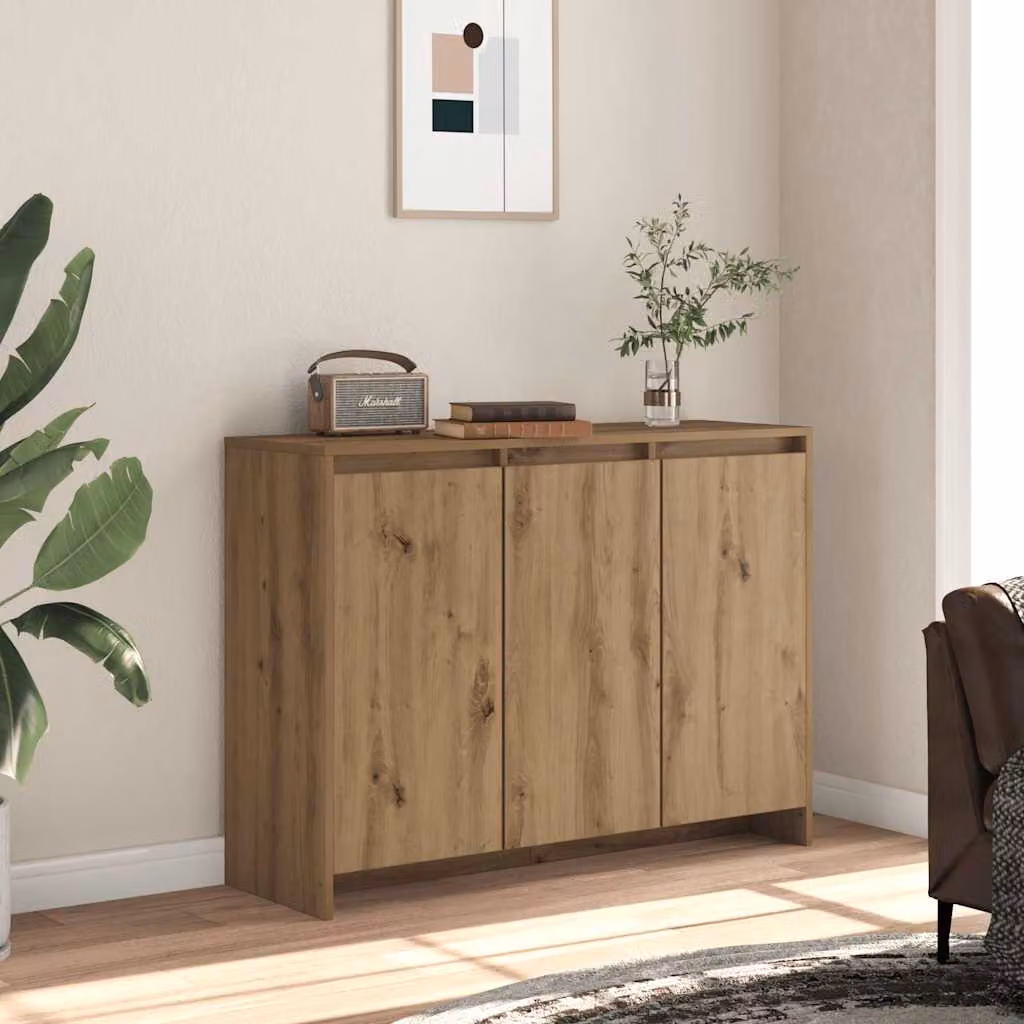 Credenza moderna vidaXL in MDF color rovere marrone L: 102 cm, P: 35 cm, H: 70 cm