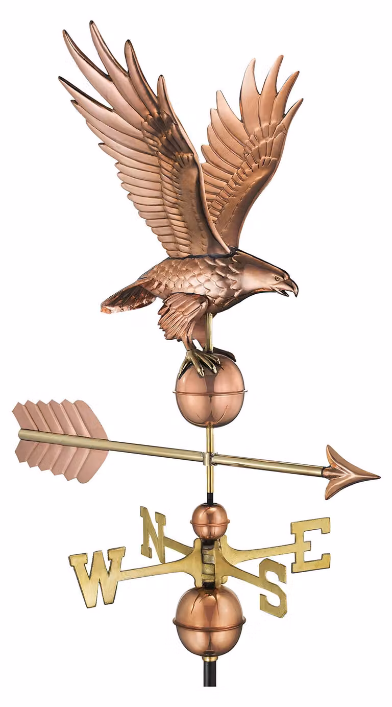 Bandiera con l'aquila della libertà, in ottone massiccio, alta 41 cm