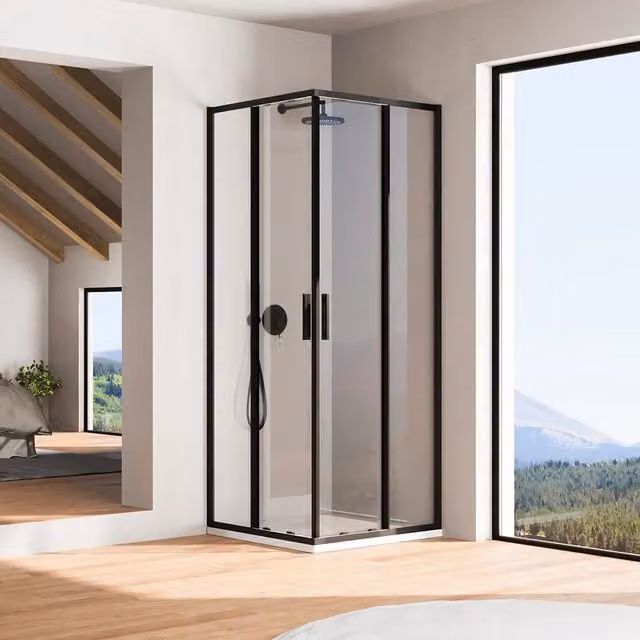 Box doccia angolare 80x100cm con profili nero opaco slim vetro 6mm trasparente h190 | Portofino
