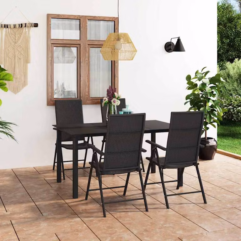 Set da pranzo da giardino moderno vidaXL in alluminio nero e vetro, 5 pezzi