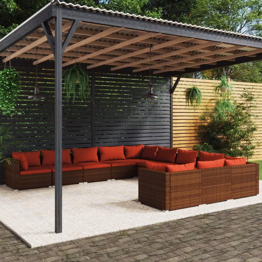 Maison Exclusive - Set da giardino da 11 pezzi con cuscini in polyrattan marrone