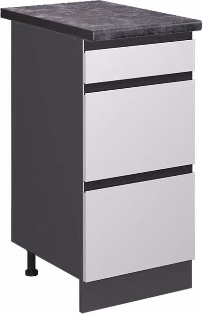 Mobiletto base per cucina Vicco R-Line Bianco/Antracite con cassetti J-Shape L: 40 cm, H: 81,6 cm, P: 60 cm – 1