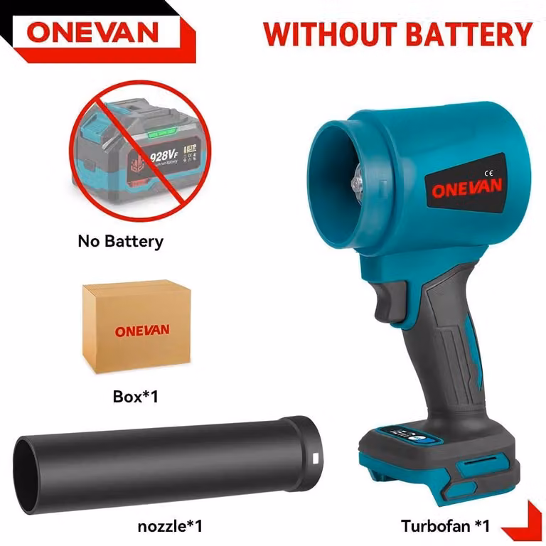 Soffiatore a batteria - Soffiatore turbo - Motore brushless - Velocità dell'aria 400 m/s - 4000 W - Alta pressione - Senza batteria - Rosso