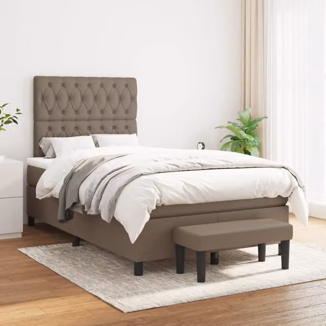 Letto Ibrido con Giroletto a Molle e Materasso vidaXL in Tessuto Beige e Bianco L/P/H: 120 x 200 cm – 1