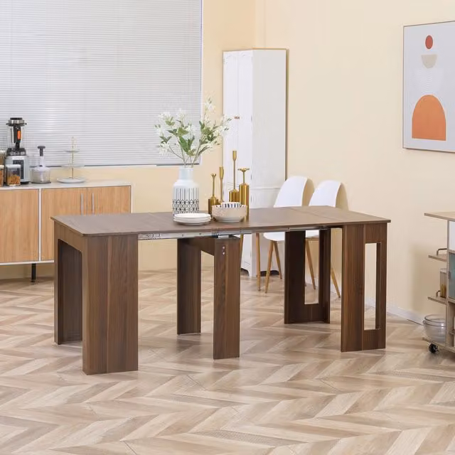 Desviae Tavolo allungabile pieghevole con ruote in pannello di particelle effetto legno marrone per cucina e sala da pranzo