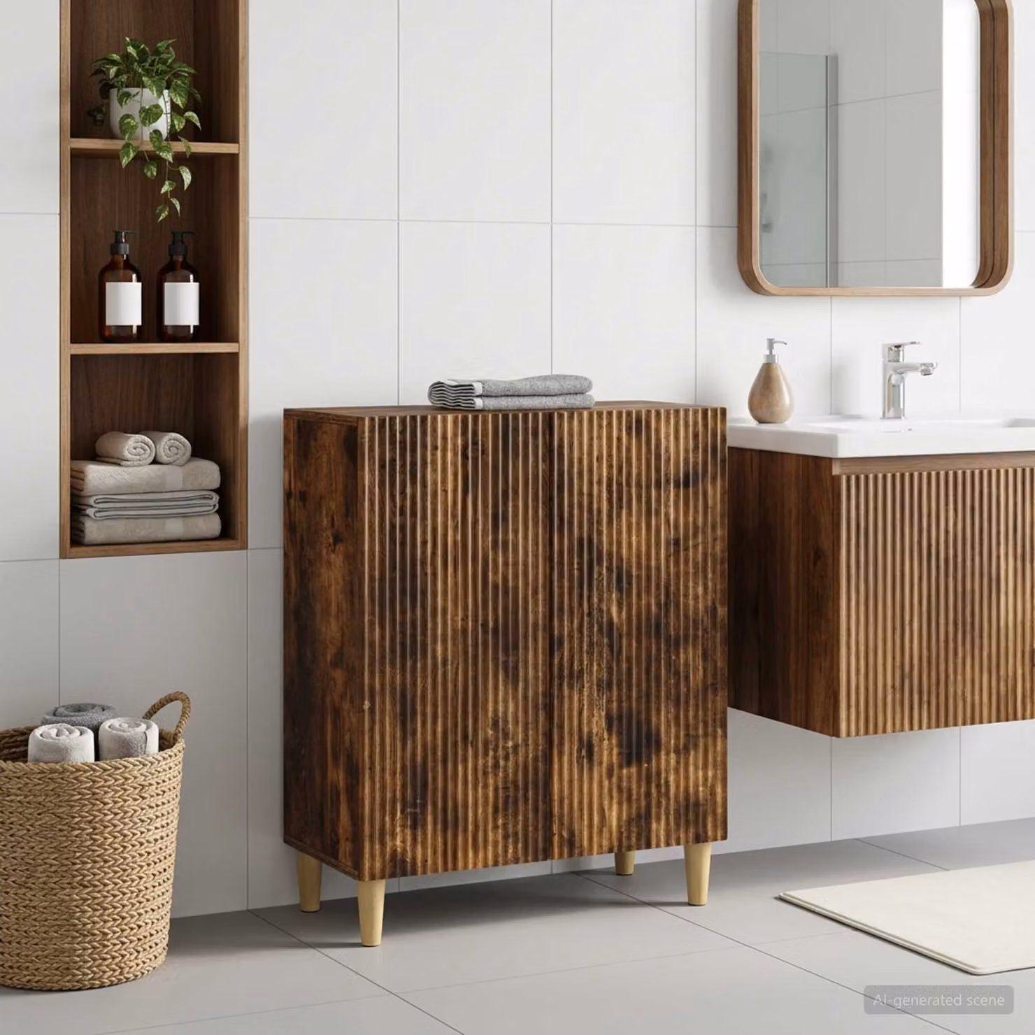 Mobiletto da Bagno Moderno vidaXL ARNHEM Rovere Fumo, L/P/H: 59,5 x 31 x 80 cm