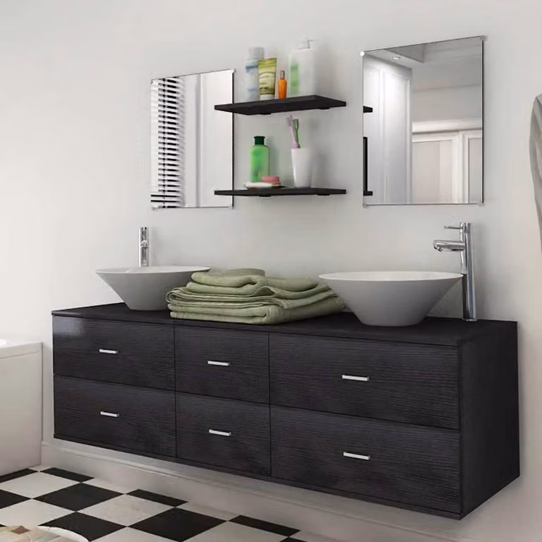vidaXL Set Mobili da Bagno Moderno 9 Pezzi con Lavabo e Rubinetto Nero e Bianco