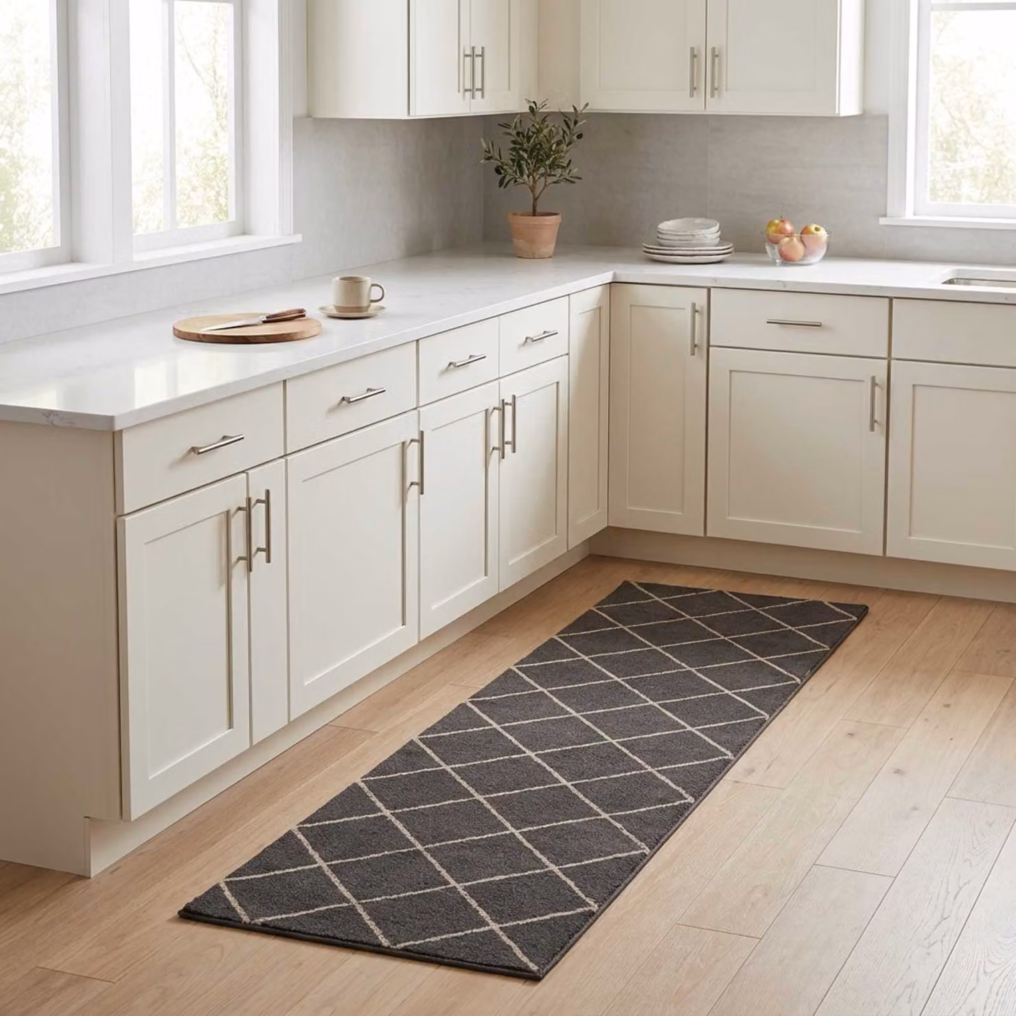 Tappeto da cucina vidaXL antracite con motivo a quadri, lavabile e antiscivolo, L: 300 cm, P: 60 cm
