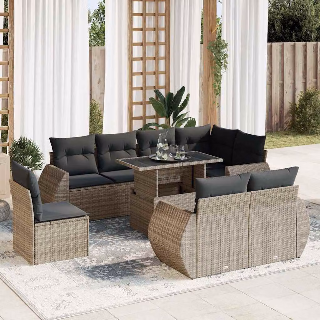 Maison Exclusive - Set da giardino 9 pezzi con cuscini Grigio Polyrattan