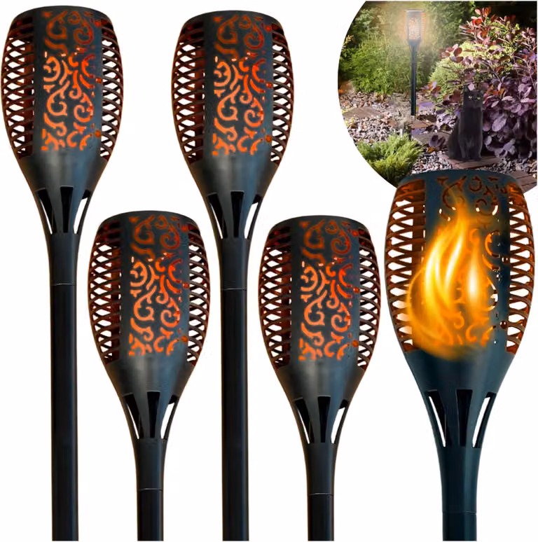 BLIXTAR Set da 4x Solar-Fackel 33 LED, Garten angetrieben Flamme Laterne
