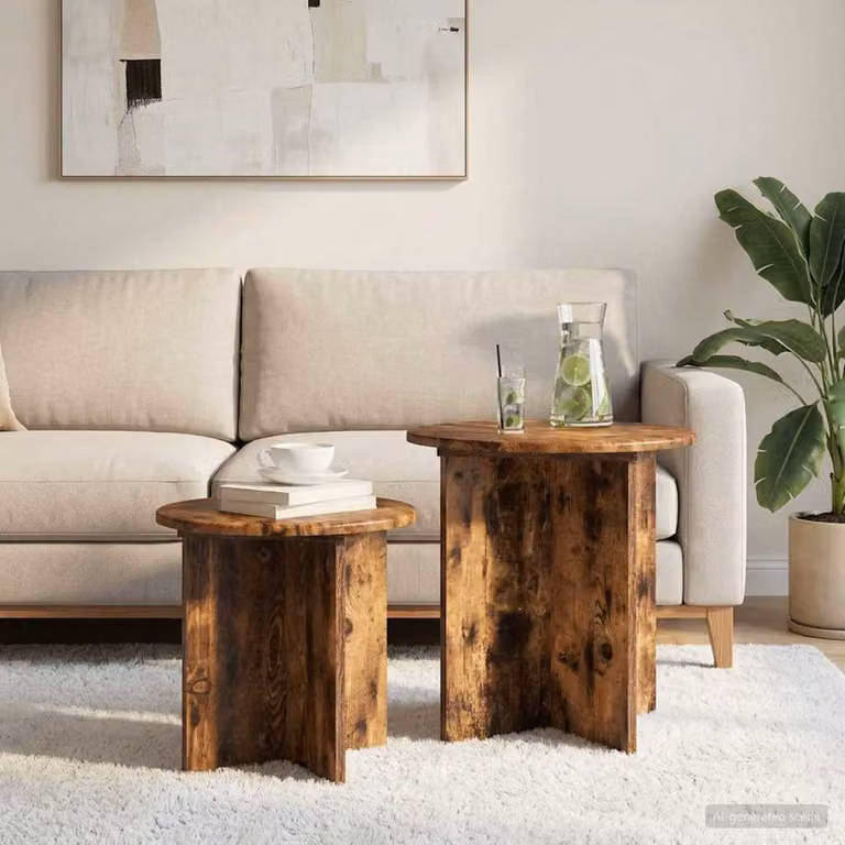 Set di 2 tavolini rotondi vidaXL in legno ingegnerizzato color quercia affumicata marrone