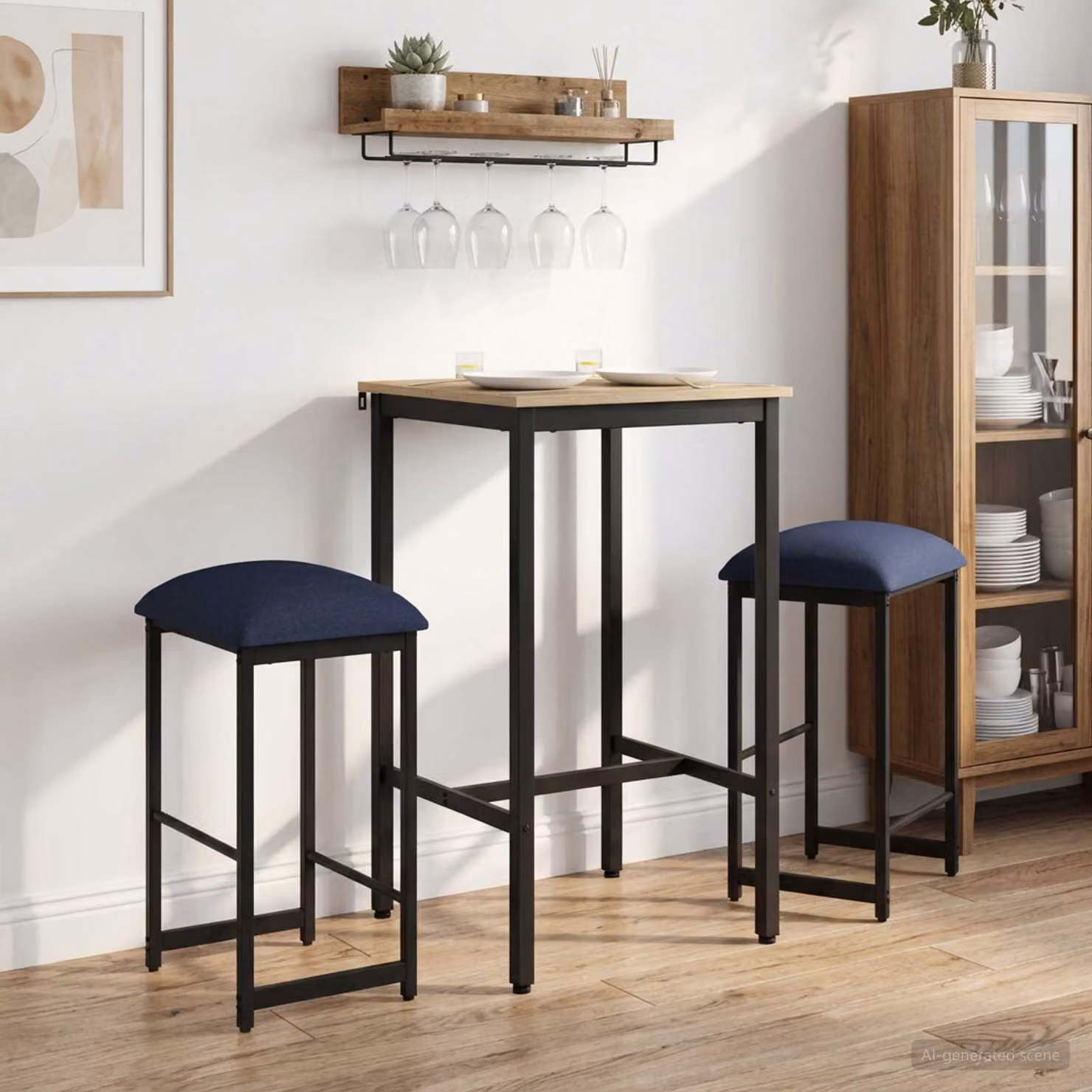 Set di 2 sgabelli da bar moderni vidaXL in blu con struttura in metallo e seduta in tessuto, L/P/H: 40 x 32 x 74 cm