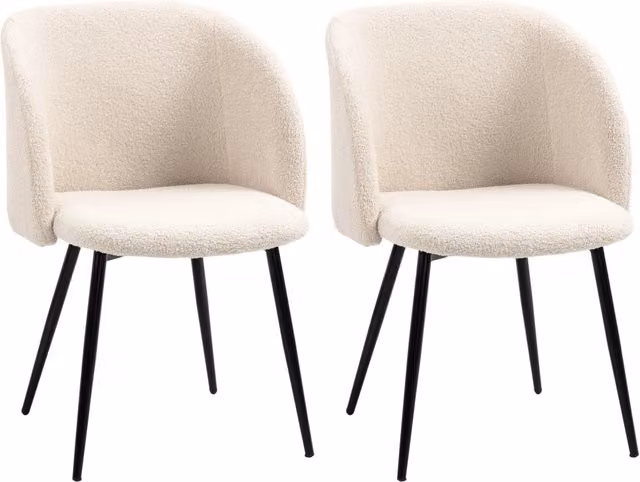 Set di 2 sedie da pranzo Minimal con rivestimento in tessuto boucle beige e gambe in metallo bianco