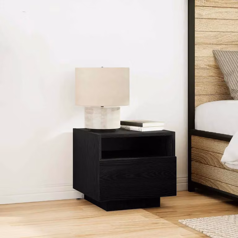 vidaXL Armadio da Notte Moderno Nero con Illuminazione Integrata L: 40 cm, P: 39 cm, H: 37 cm