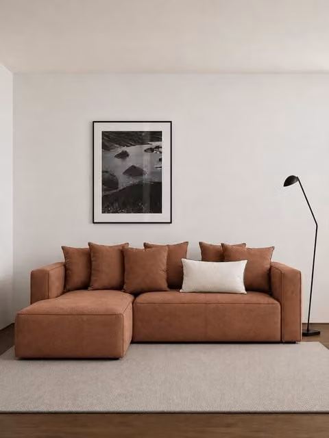 Divano letto 3 posti con chaise longue a sinistra Livorno Kenay Home, colore terracotta