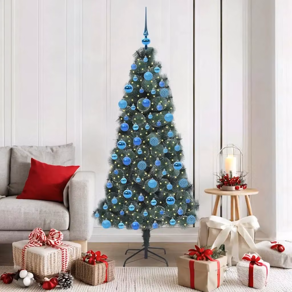 Albero di Natale moderno a forma di cono con illuminazione LED bianco caldo e decorazioni bianche, ideale per soggiorno o giardino – 2