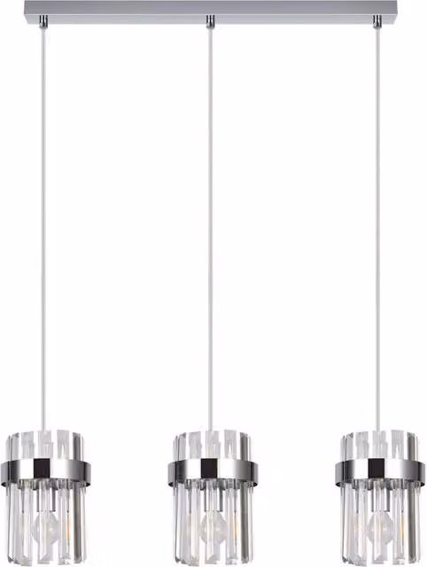 Lampada a sospensione moderna Light Prestige in vetro trasparente e metallo cromato, dimmerabile, con 3 portalampada E14
