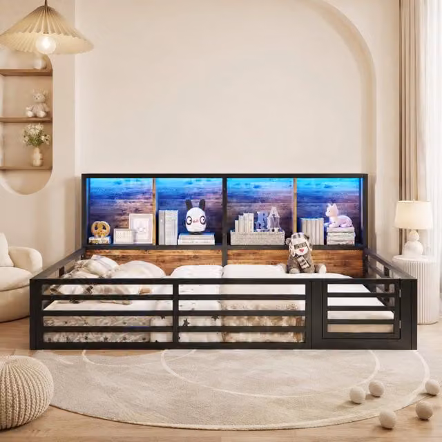 Letto da giorno ULEVR 140x200 cm con sponda apribile, vani laterali e LED, nero
