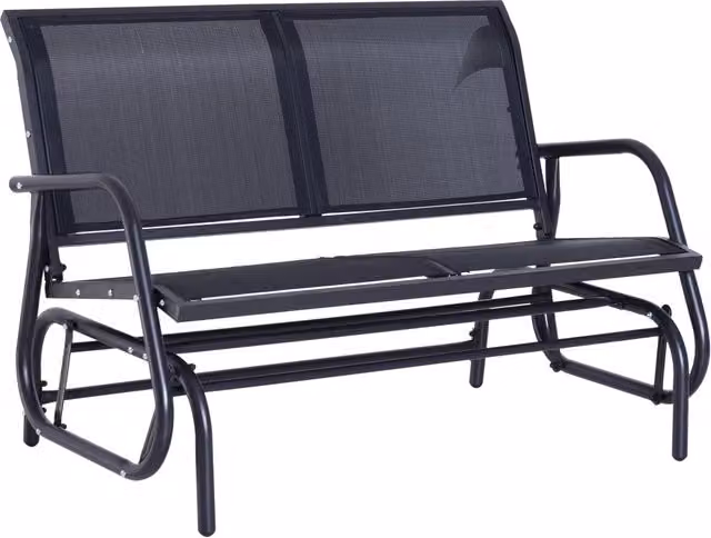 Panchina Dondolo da Giardino a 2 Posti in Metallo Grigio e Nero GIORDANOSHOP L: 123 cm, P: 70 cm, H: 87 cm – 1