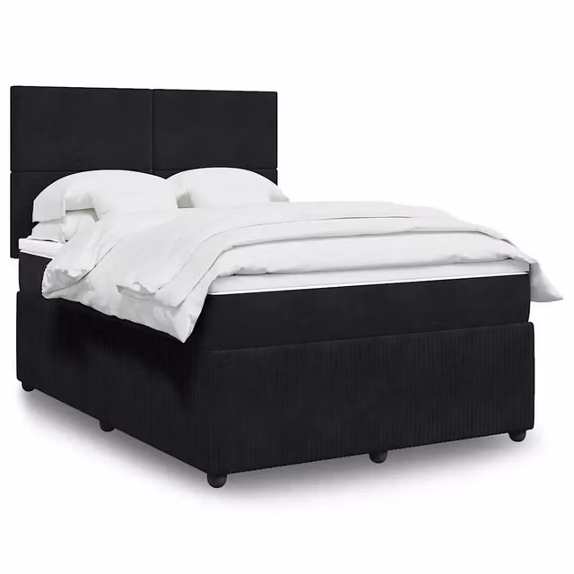 Letto Ibrido vidaXL con Giroletto a Molle e Materasso in Velluto Nero e Bianco L/P: 160 x 200 cm
