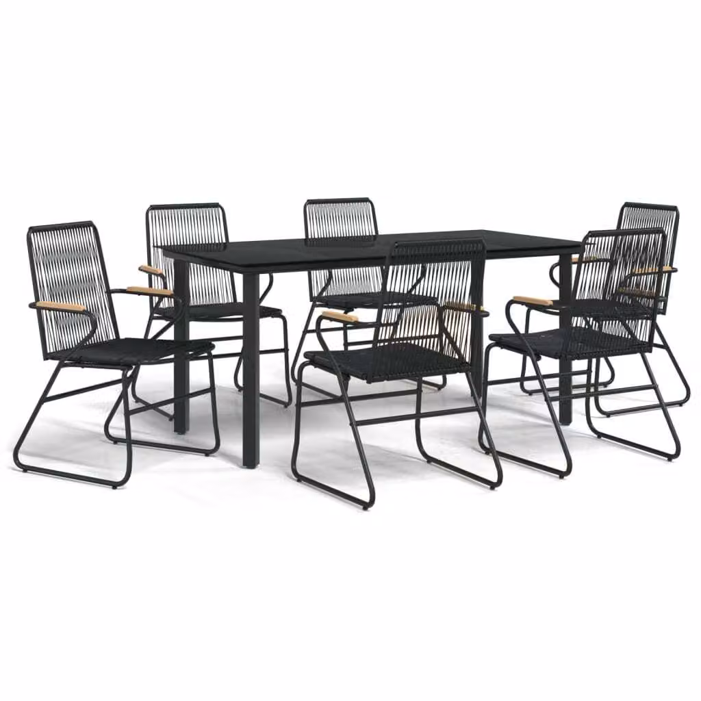 Set da Pranzo da Giardino 7 pz Nero in Rattan PVC