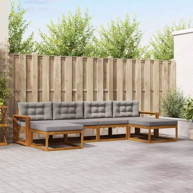 Set di divani da esterno 6 pz Grigio Naturale e Chiaro 3367969