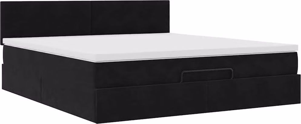 Struttura Letto Pouf con Materasso Nero 160x200 cm in Velluto