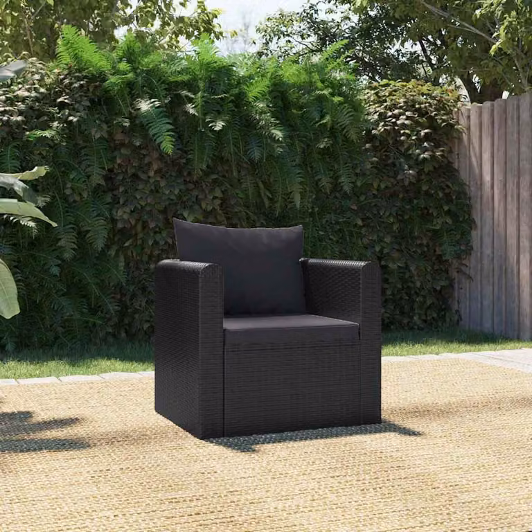 Poltrona con Cuscini in Polyrattan e Metallo Nero vidaXL per Giardino