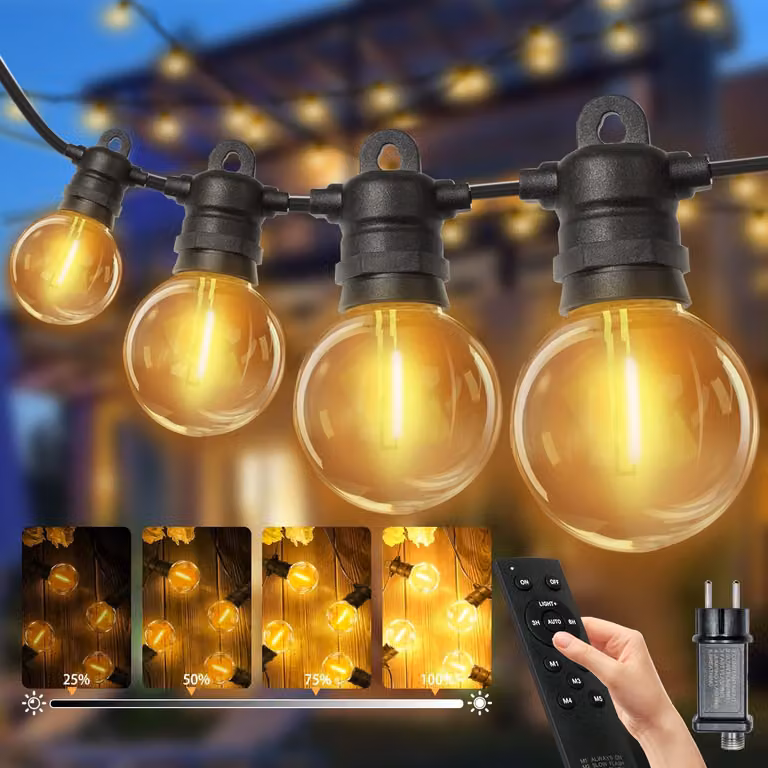 Catena luminosa LED impermeabile per esterni, 20 metri con 30 lampadine, dimmerabile e con telecomando