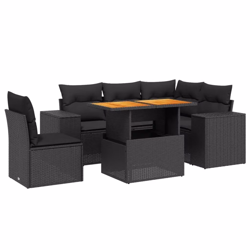Set Divano da Giardino vidaXL 6 pz in Polyrattan Nero con Cuscini e Tavolino da Esterno a Forma di L – 2