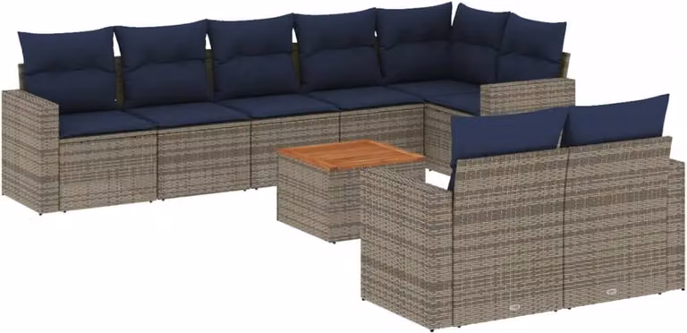 Set Divani da Giardino 9 pz con Cuscini Grigio in Polyrattan