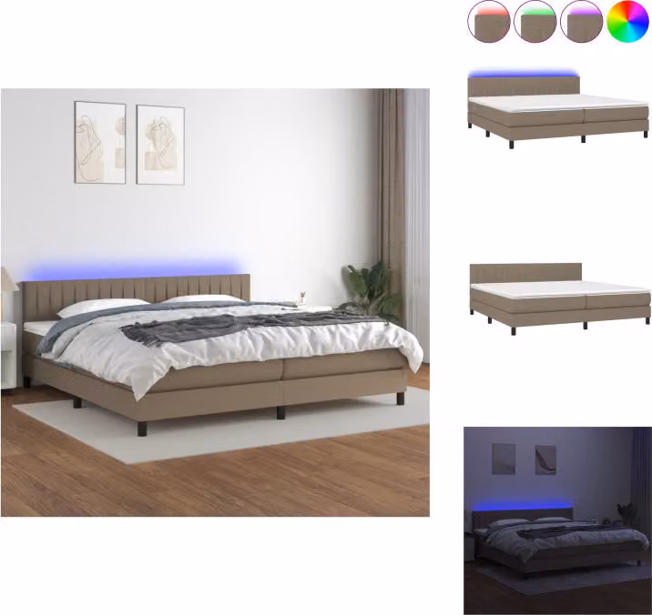 vidaXL Letto a molle con materasso e tessuto LED Taupe 200x200 cm - Letti & strutture letto