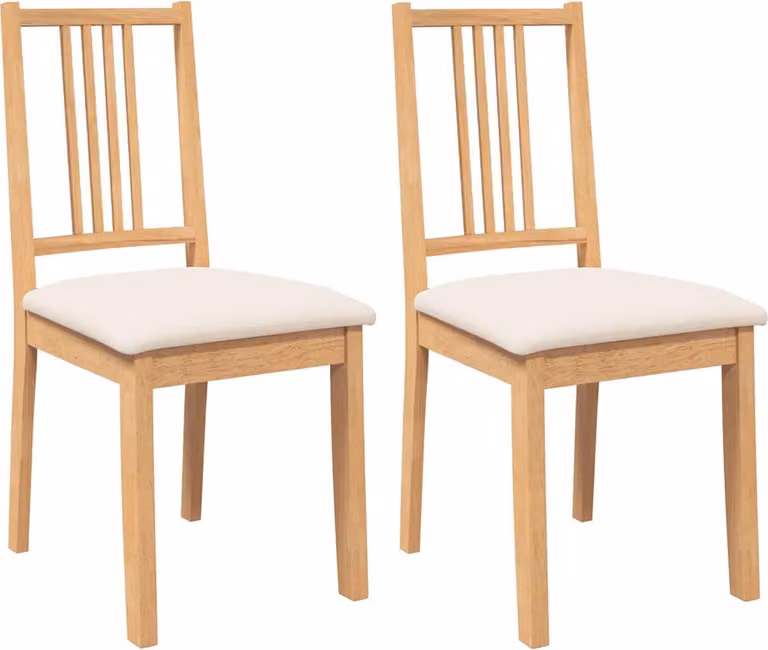 Sedie da Pranzo con Cuscini 2 pz Naturale Legno Massello Hevea