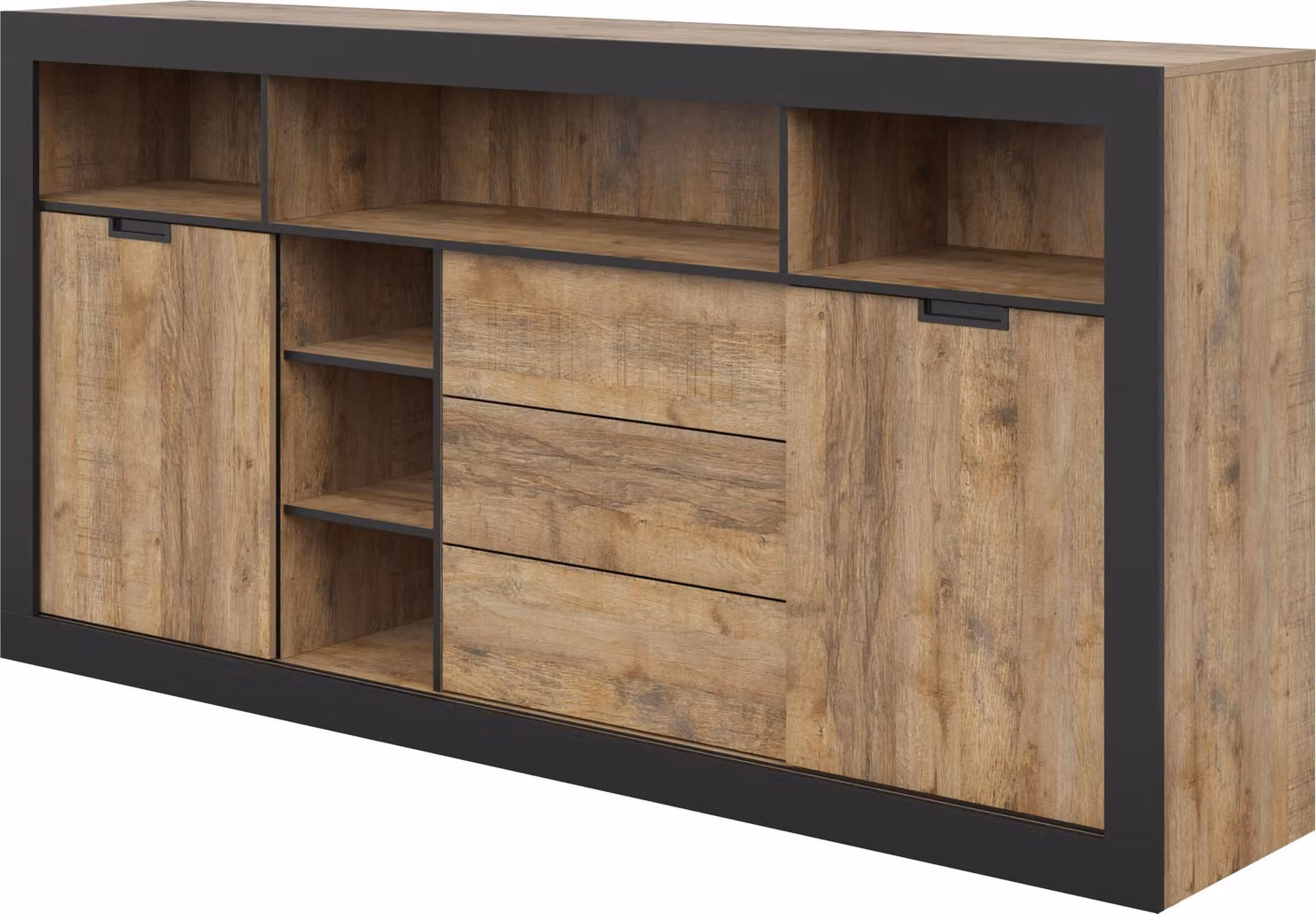 Masseno Comò DAVOR 220 cm Credenza con 3 cassetti e 2 ante per soggiorno camera da letto Moderno 220x45x109 cm Colore rovere / Colore rovere